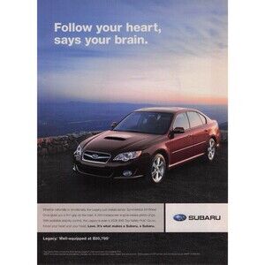 2009 Legacy Subaru car auto heart brain magazine page Print ad pinup poster art